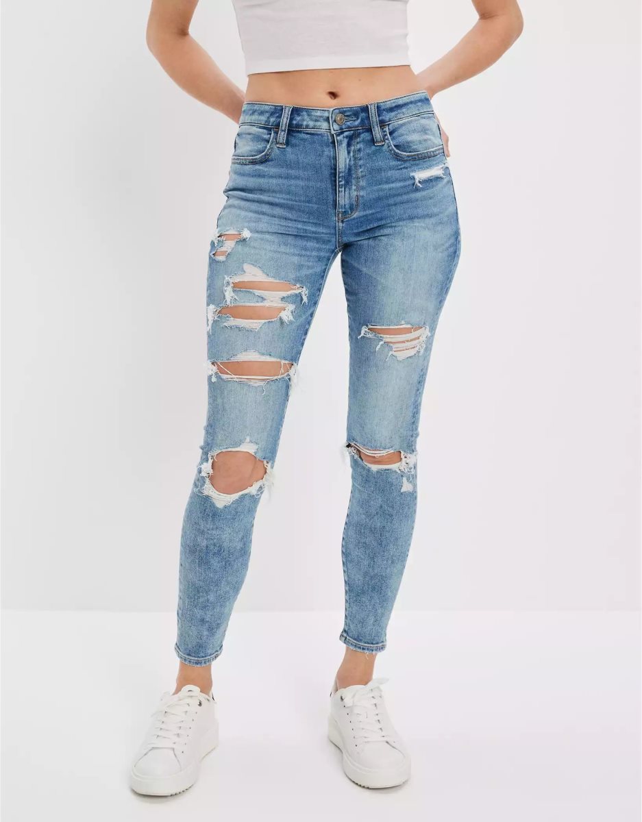 Jean American Eagle AE Ne(x)t Level Ripped High-Waisted Jegging Crop Lavage Clair Femme | DHF-92014616